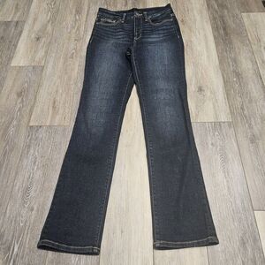 Buckle Black Shaping Smoothing Stretch Dark Wash Blue Straight Jeans Women's 26